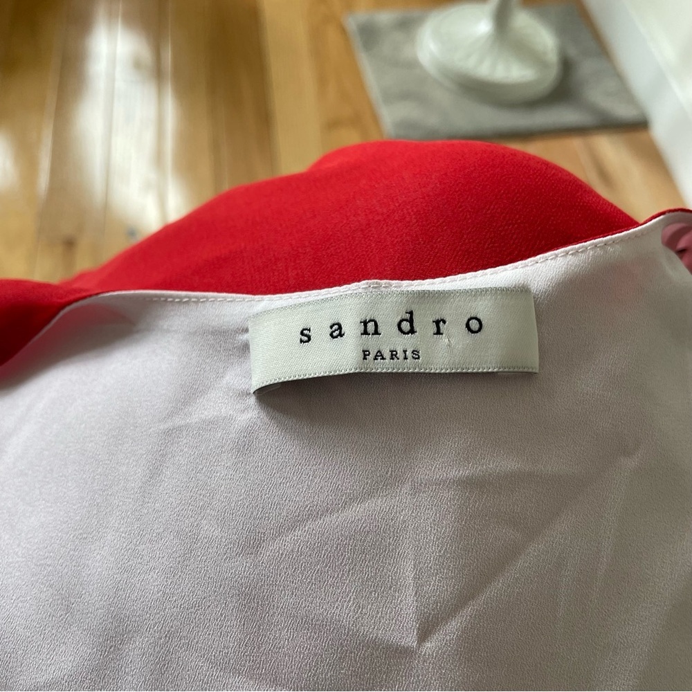 Sandro A Line Sleeveless Red White V Neck Chiffon Mini Tunic Dress EUC Size 1/S - Picture 8 of 12